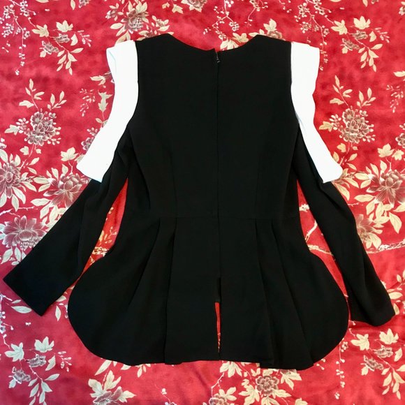 BCBGMaxAzria Colour-Block Cold-Shoulder Long-Sleeve "Shannen" Peplum Top XXS - Picture 7 of 16
